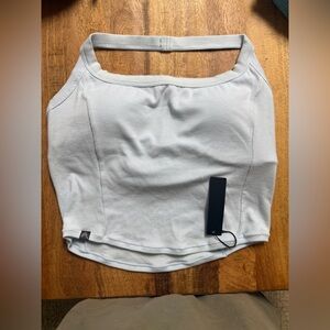 MELLOW RIB HALTER NECK MID TANK TOP WITH BUILT IN BRA SHELF